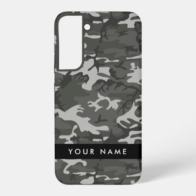 Grey Camouflage Pattern, Your name, Personalize Samsung Galaxy S22+ Case (Back)