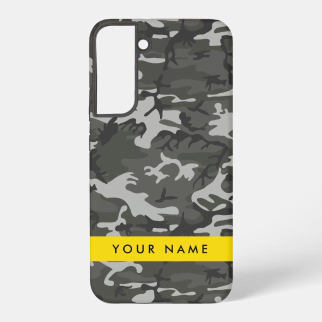 Grey Camouflage Pattern, Your name, Personalize Samsung Galaxy S22+ Case (Back)