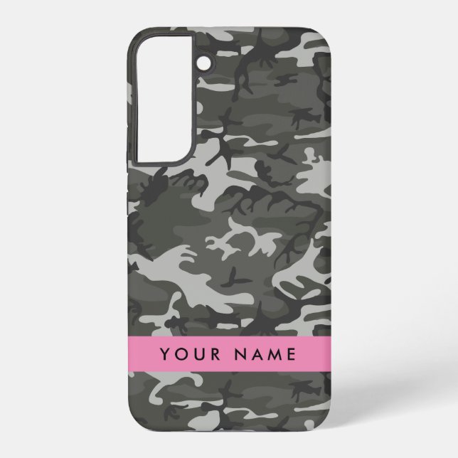 Grey Camouflage Pattern, Your name, Personalize Samsung Galaxy S22+ Case (Back)