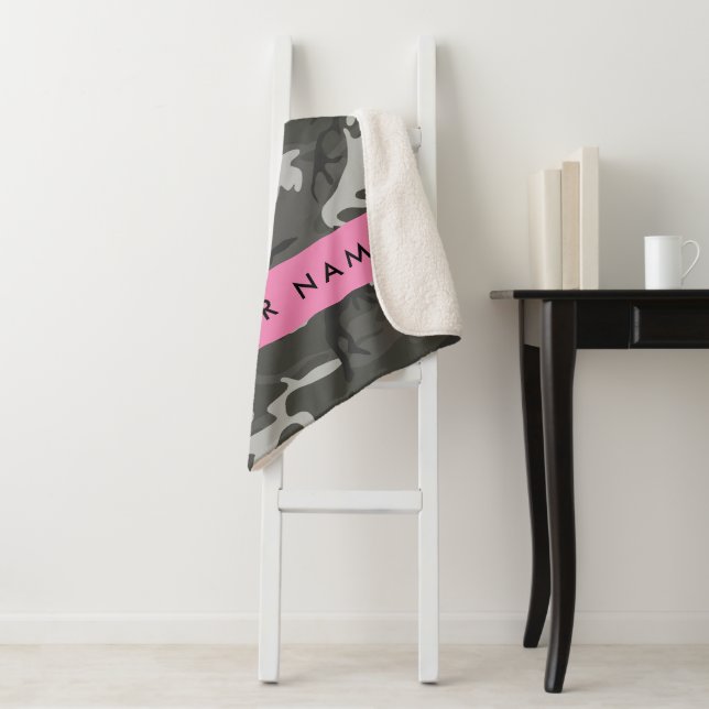 Grey Camouflage Pattern, Your name, Personalize Sherpa Blanket (In Situ)