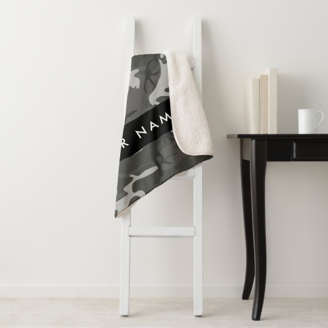 Grey Camouflage Pattern, Your name, Personalize Sherpa Blanket (In Situ)