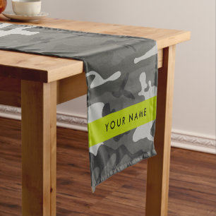 Grey Camouflage Pattern, Your name, Personalize Short Table Runner