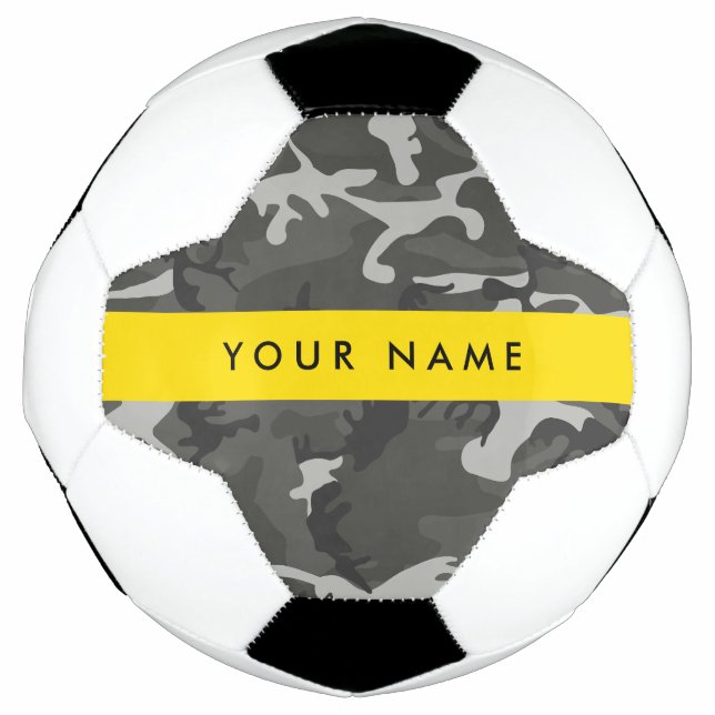 Grey Camouflage Pattern, Your name, Personalize Soccer Ball (Front)