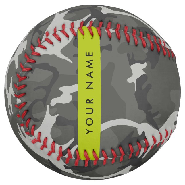 Grey Camouflage Pattern, Your name, Personalize Softball (Front Left)