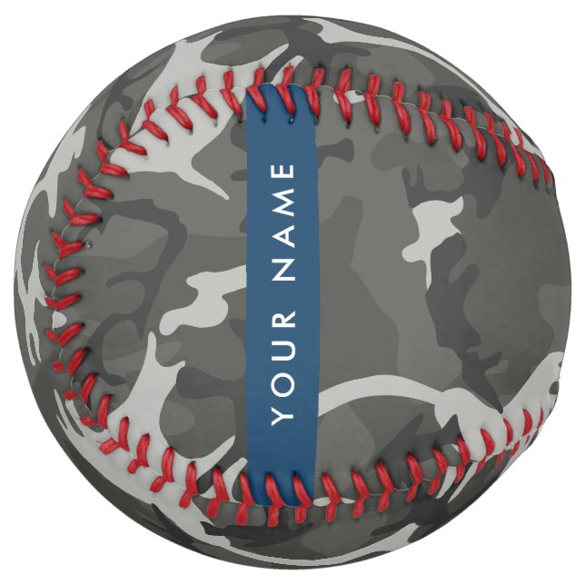Grey Camouflage Pattern, Your name, Personalize Softball (Front Left)