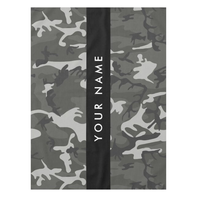 Grey Camouflage Pattern, Your name, Personalize Tablecloth (Front)
