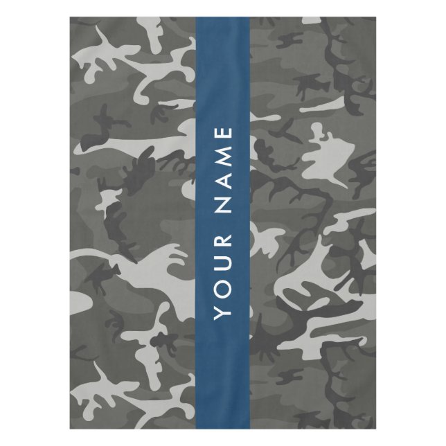 Grey Camouflage Pattern, Your name, Personalize Tablecloth (Front)