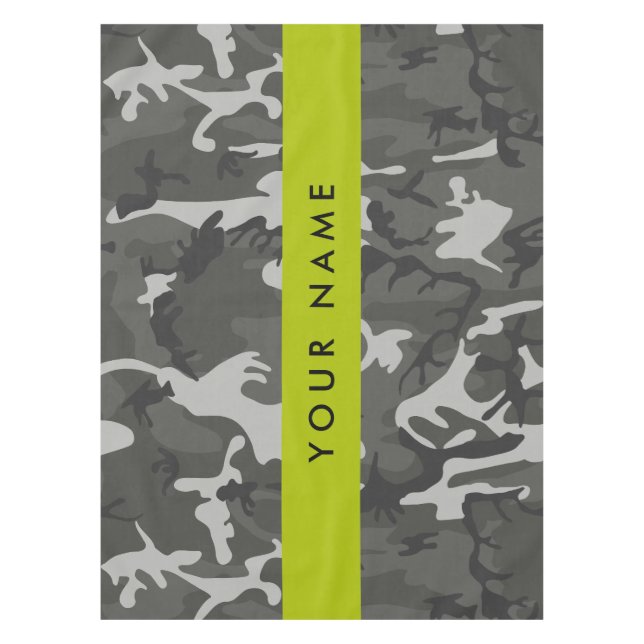 Grey Camouflage Pattern, Your name, Personalize Tablecloth (Front)