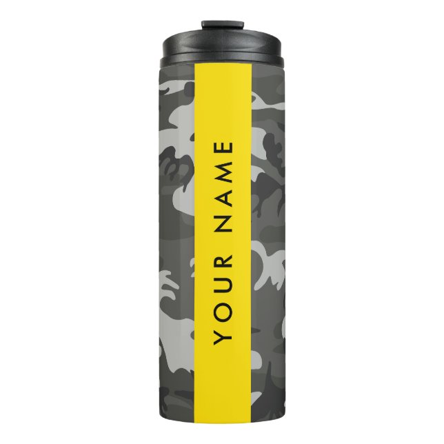 Grey Camouflage Pattern, Your name, Personalize Thermal Tumbler (Front)