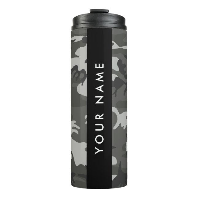 Grey Camouflage Pattern, Your name, Personalize Thermal Tumbler (Front)