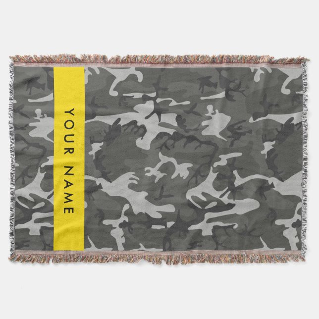 Grey Camouflage Pattern, Your name, Personalize Throw Blanket (Front)