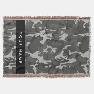 Grey Camouflage Pattern, Your name, Personalize Throw Blanket