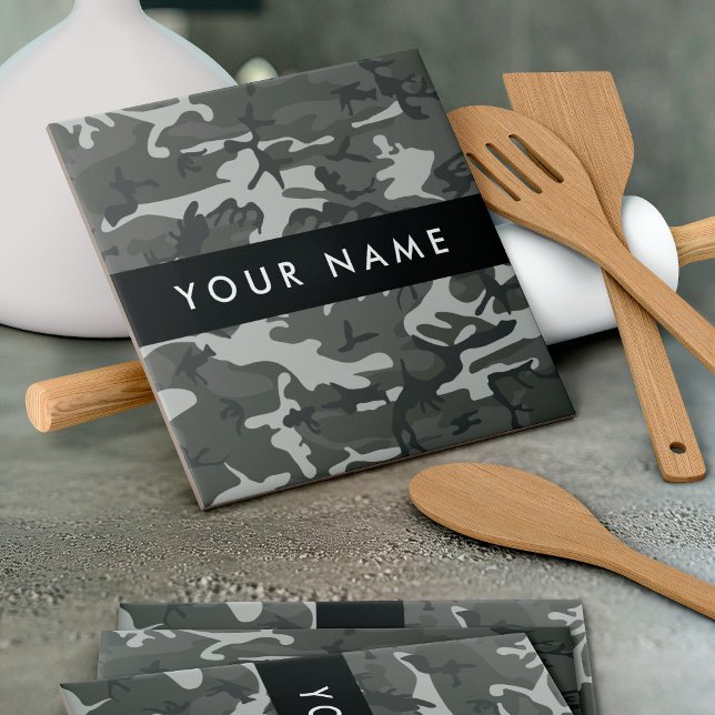 Grey Camouflage Pattern, Your name, Personalize Tile (Creator Uploaded)