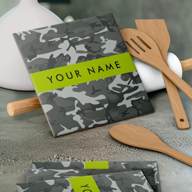 Grey Camouflage Pattern, Your name, Personalize Tile (Creator Uploaded)