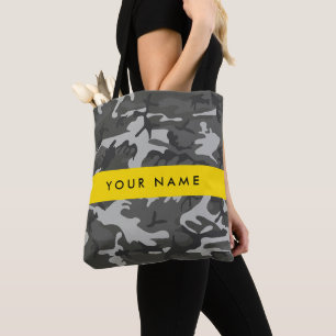 Grey Camouflage Pattern, Your name, Personalize Tote Bag