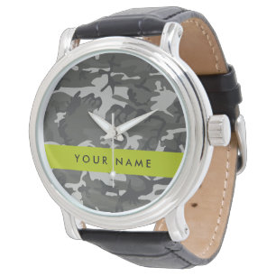 Grey Camouflage Pattern, Your name, Personalize Watch