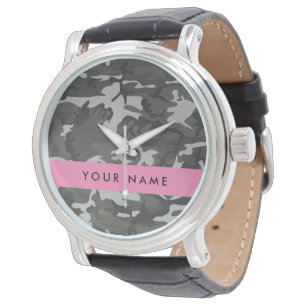 Grey Camouflage Pattern, Your name, Personalize Watch
