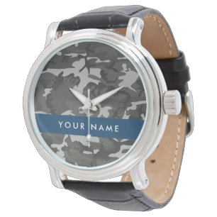 Grey Camouflage Pattern, Your name, Personalize Watch