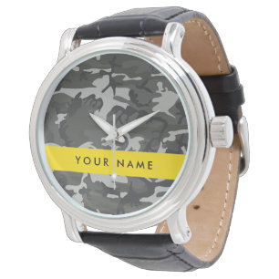 Grey Camouflage Pattern, Your name, Personalize Watch