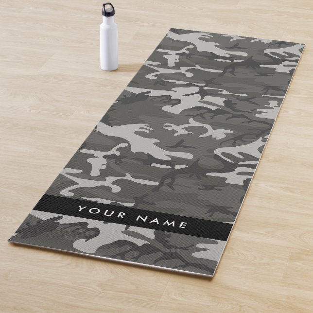 Grey Camouflage Pattern, Your name, Personalize Yoga Mat (In Situ)