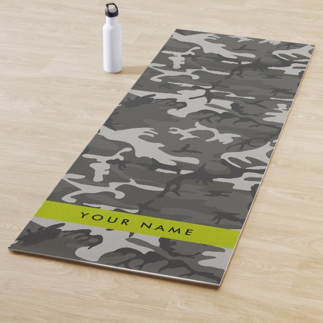 Grey Camouflage Pattern, Your name, Personalize Yoga Mat (In Situ)