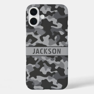 Grey Camouflage Personalized iPhone 16 Plus Case