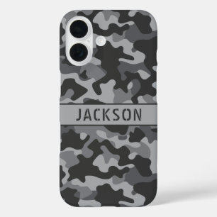 Grey Camouflage Personalized iPhone 16 Case