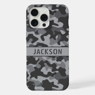 Grey Camouflage Personalized iPhone 15 Pro Max Case