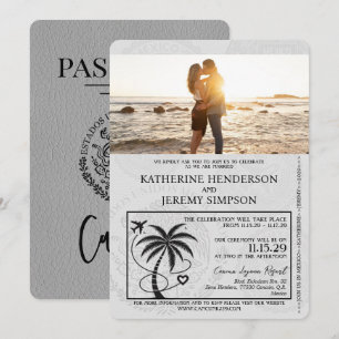 Grey Cancun Passport Wedding Invitation