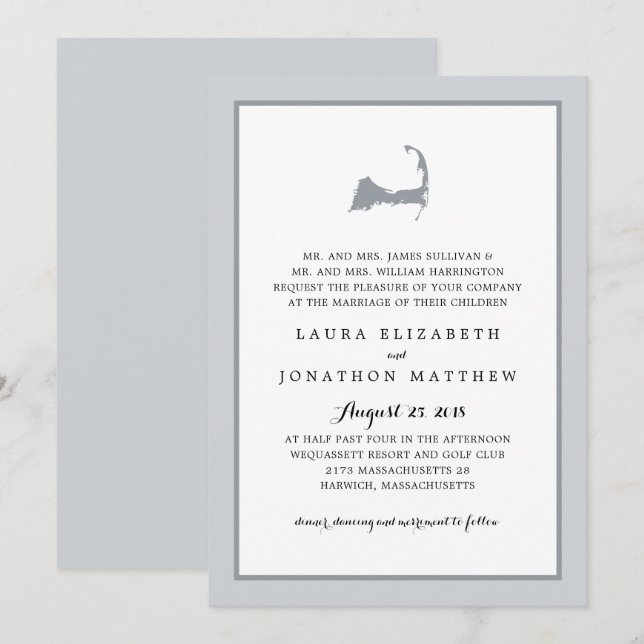 Grey Cape Cod Map | Wedding Invitation (Front/Back)