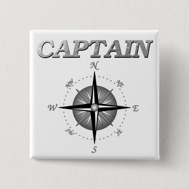 Grey Captain with Compass Rose 2 Inch Square Button (Front)