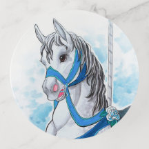 Grey Carousel Horse Round Tray