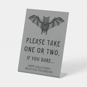 Grey Cartoon Bat Halloween Please Take A Candy Pedestal Sign