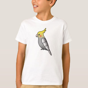 Grey Cartoon Cockatiel Parrot Bird T-Shirt