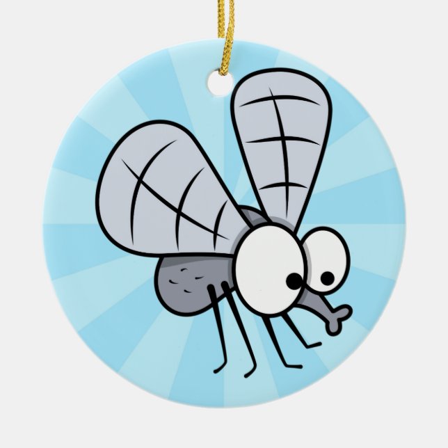 Grey Cartoon House Fly Ceramic Ornament (Front)
