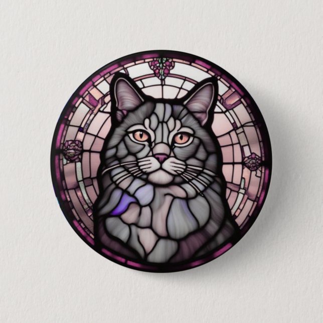 Grey Cat  2 Inch Round Button (Front)
