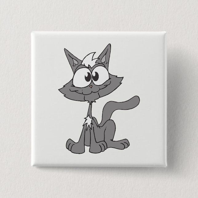 Grey Cat 2 Inch Square Button (Front)