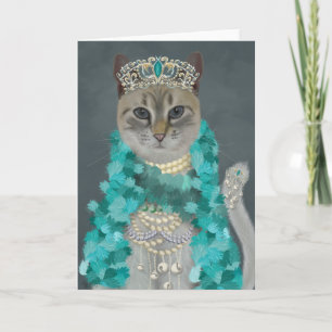 Grey Cat Adorned With Bells Portrait Card