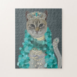 Grey Cat Adorned With Bells Portrait Jigsaw Puzzle