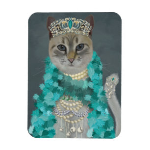 Grey Cat Adorned With Bells Portrait Magnet