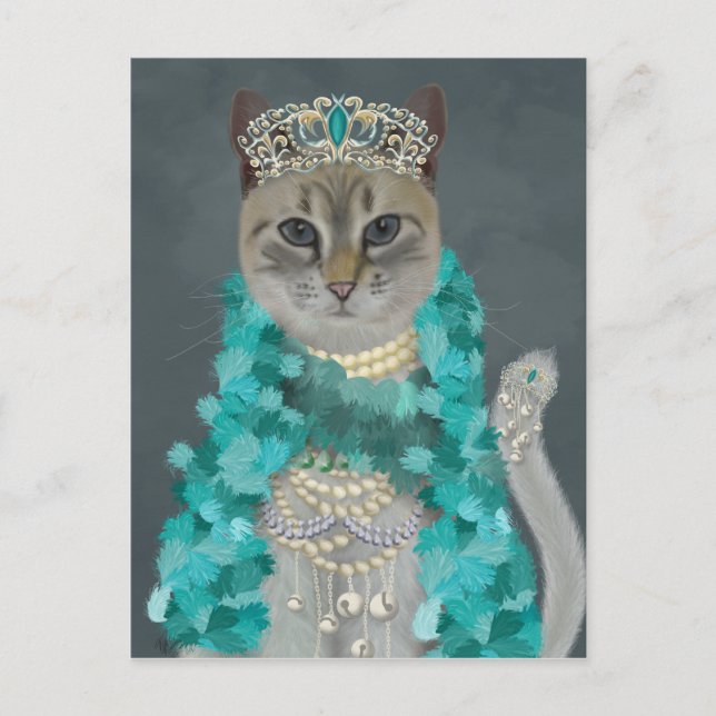 Grey Cat | Adorned With Bells Portrait Postcard (Front)