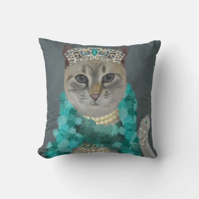 Grey Cat | Adorned With Bells Portrait Throw Pillow (Front)