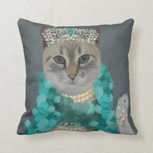 Grey Cat   Adorned With Bells Portrait Throw Pillow
