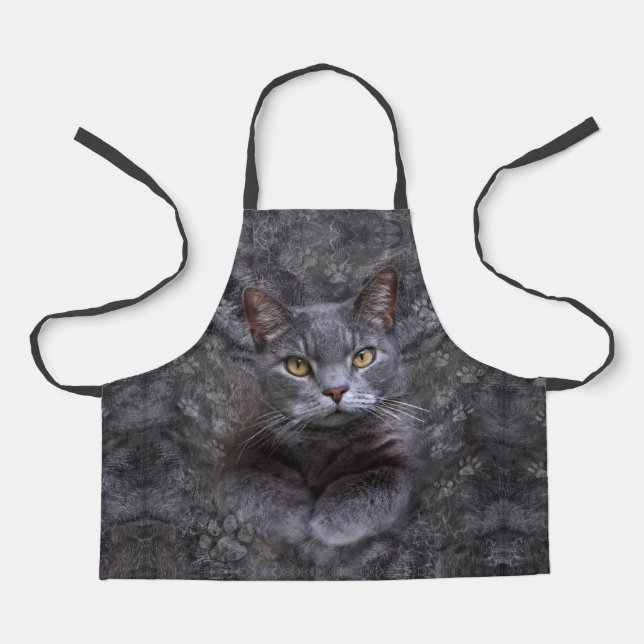 Grey Cat All-Over Print Apron (Front)