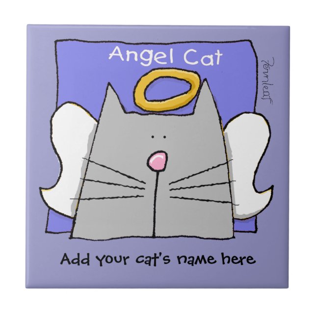 Grey Cat Angel Personalize Tile (Front)