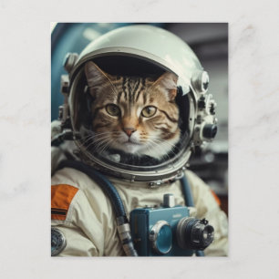 Grey Cat Astronaut in Outer Space Postcard