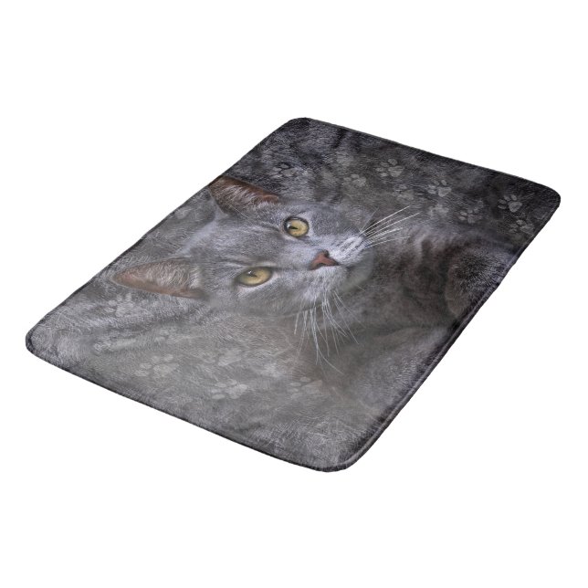 Grey Cat Bath Mat (Angled)
