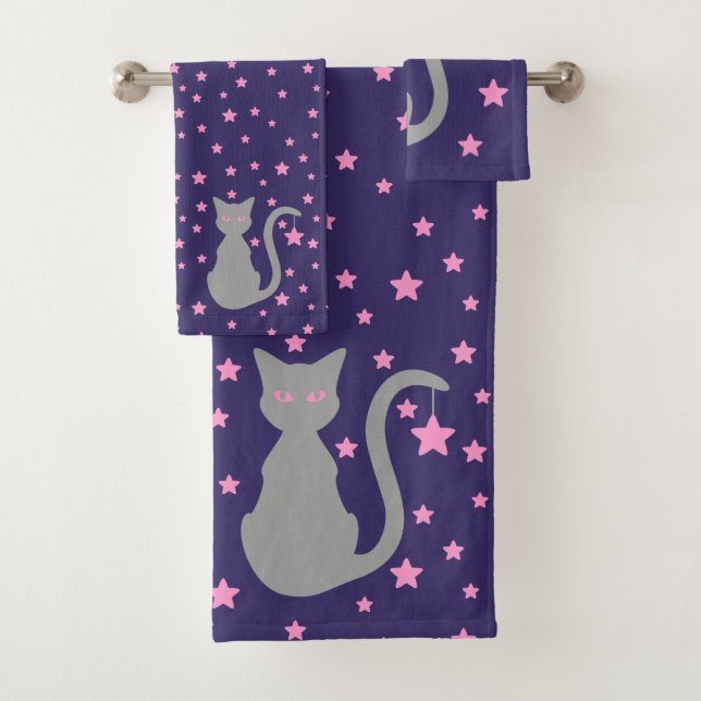 Grey Cat Bath Towel Set (Insitu)