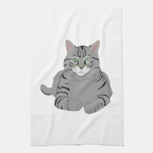 Grey cat cartoon kitchen towel