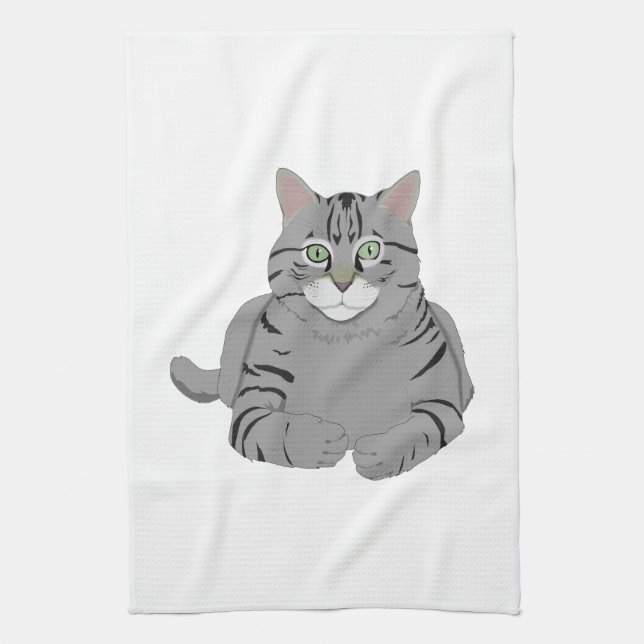 Grey cat cartoon kitchen towel (Vertical)